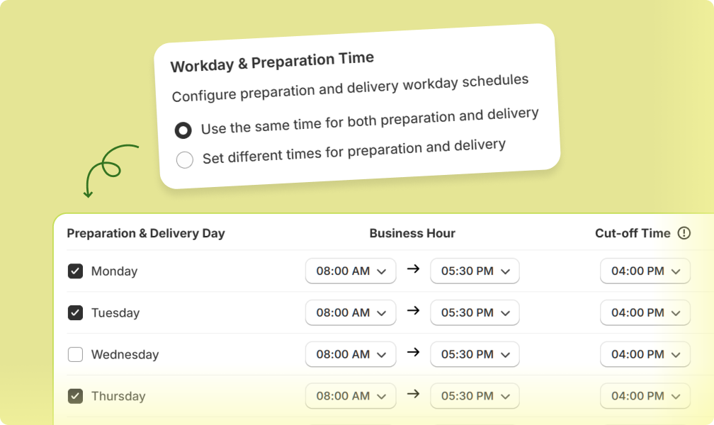 Custom Workday And Cut-off Selection