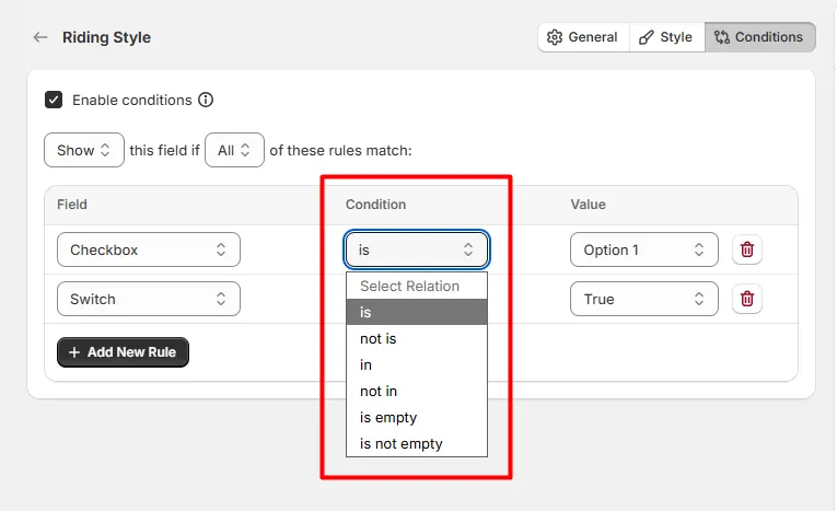 Conditions Parameters