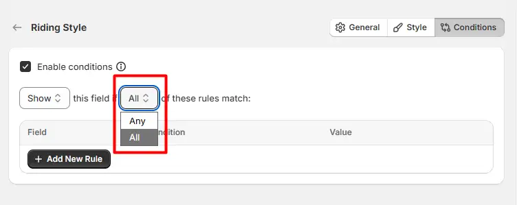 Match Type for Conditions