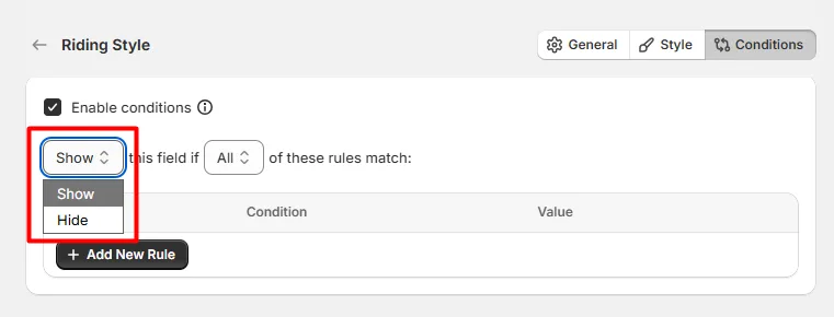 Show or Hide Conditions