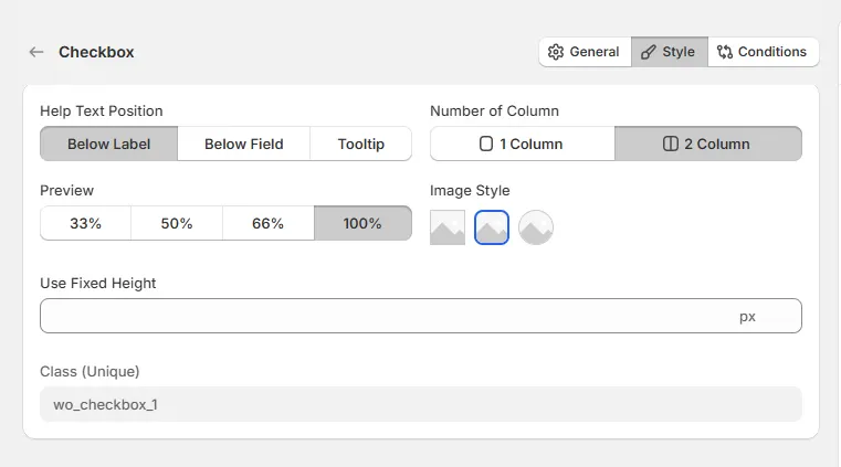 Checkbox Option Style Tab