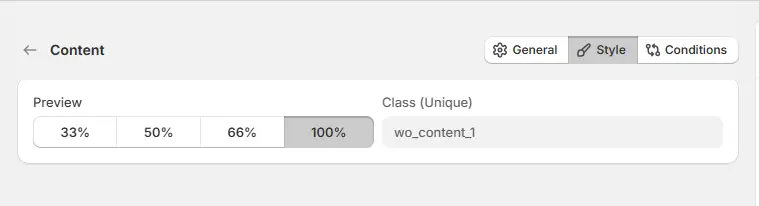 Content Option Style Tab