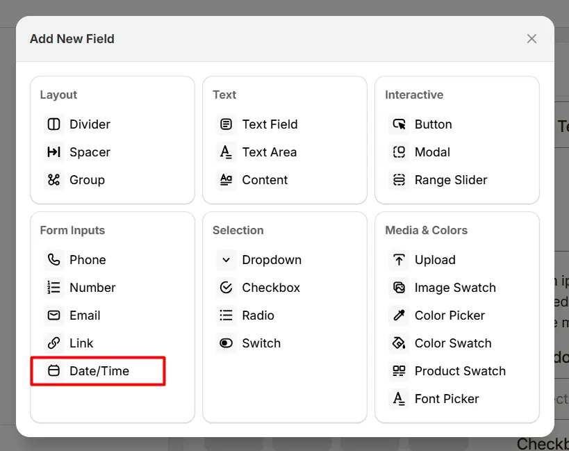 Select Date and Time Option