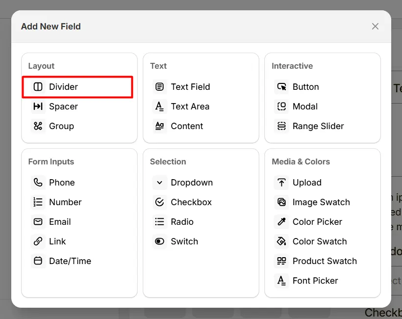 Select Divider Option