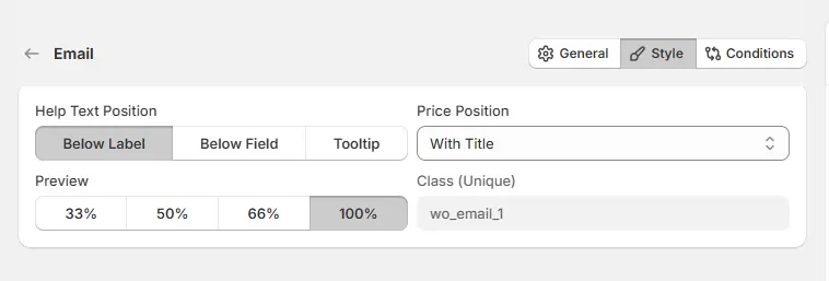 Email Option Style Tab