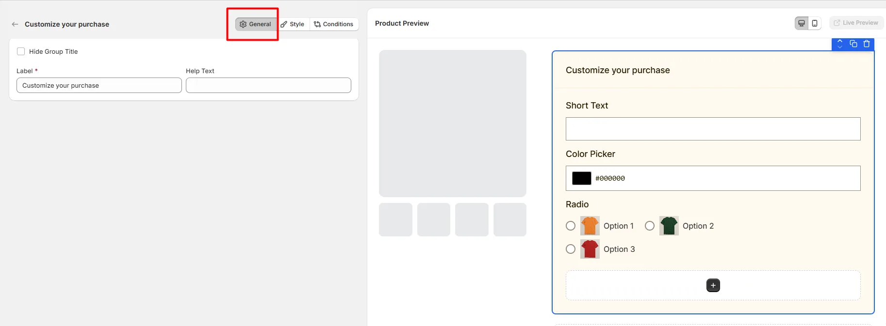 General Settings for Group Option