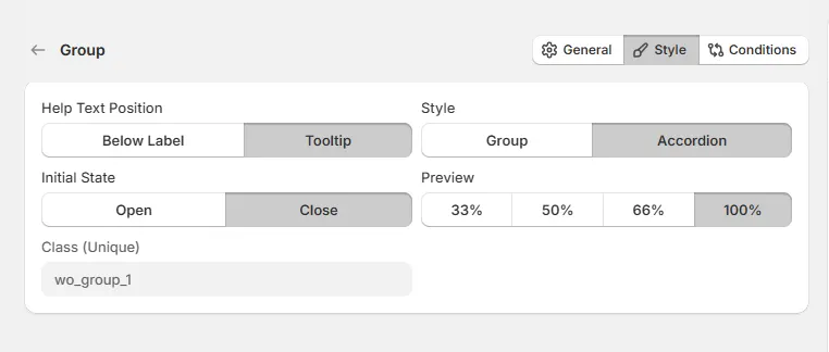 Group Option Style Tab
