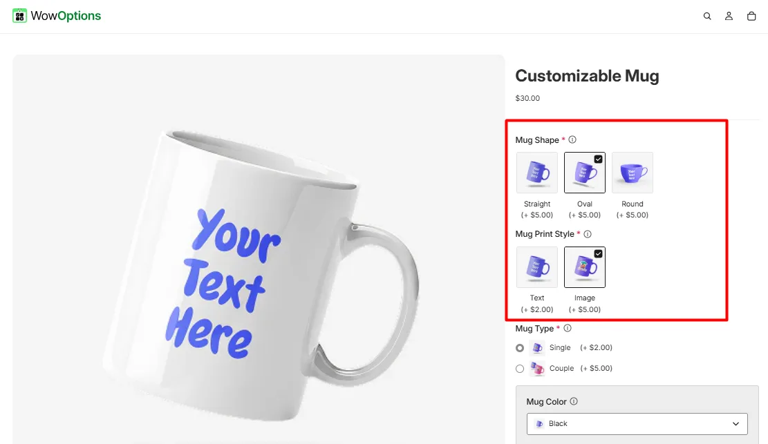 Image Swatch Option Example