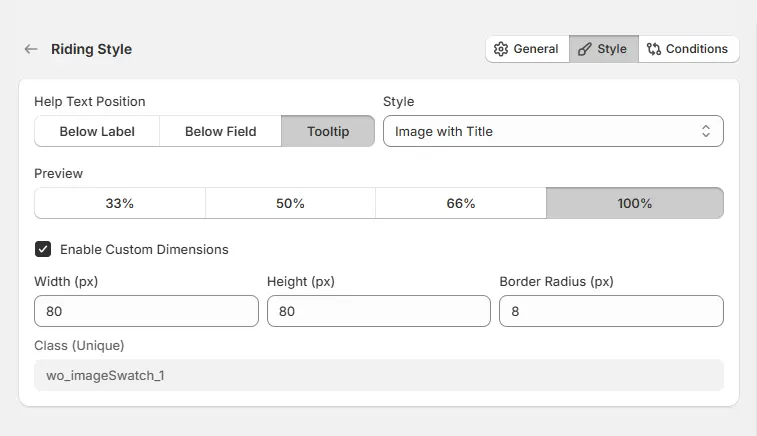 Image Swatch Option Style Tab