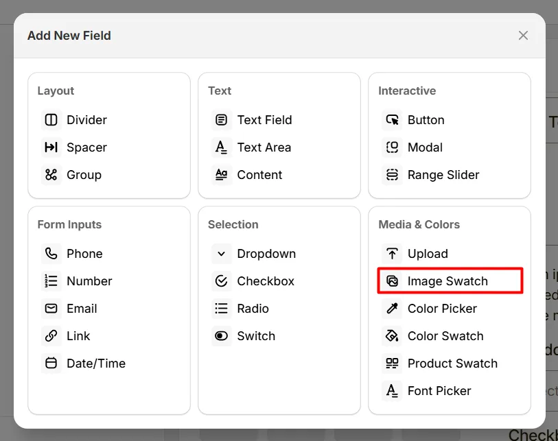 Select Image Swatch Option