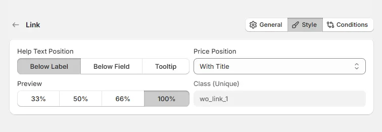 Link Option Style Tab