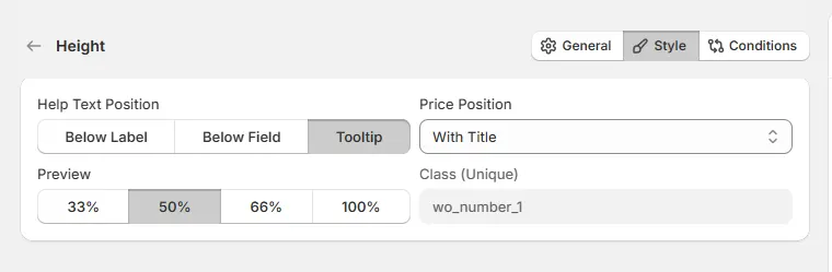 Number Option Style Tab