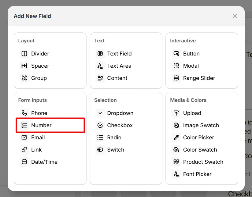 Select Number Option