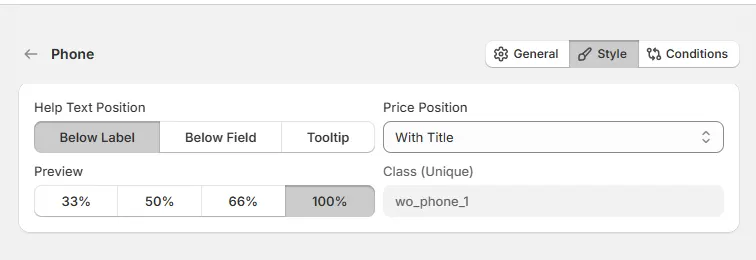 Phone Option Style Tab
