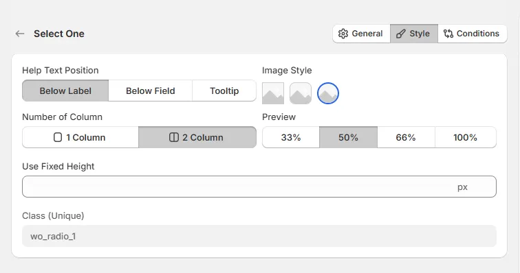 Radio Option Style Tab