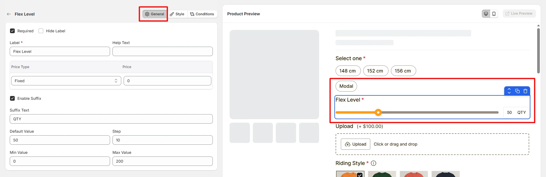 General Settings for Range Slider Option