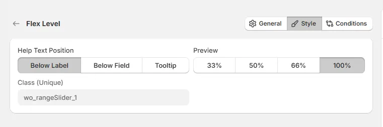Range Slider Option Style Tab