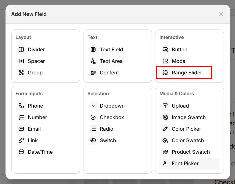 Select Range Slider Option
