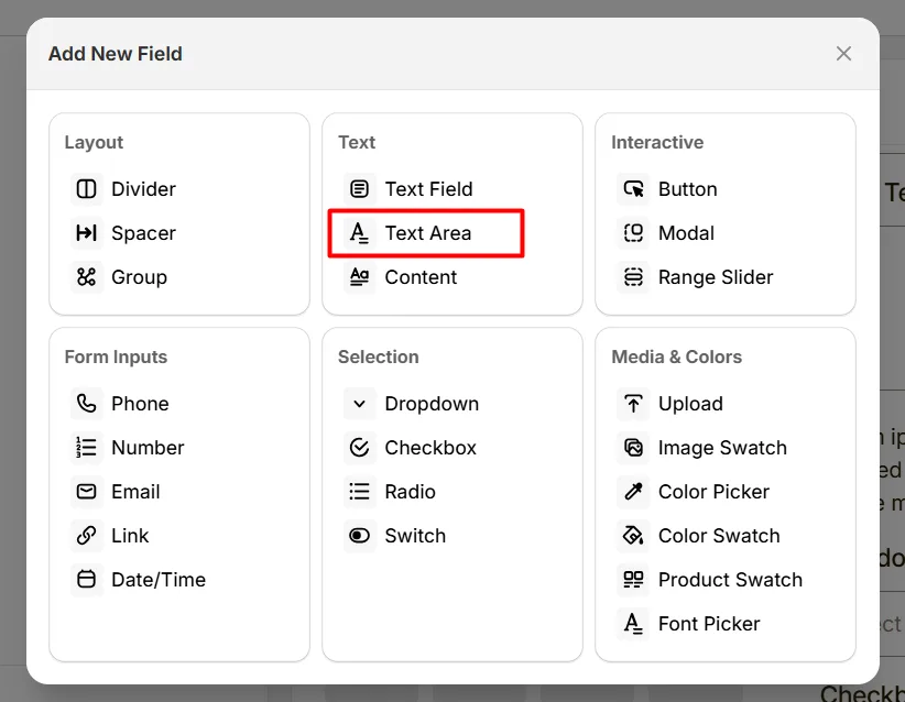 Select Text Area Option