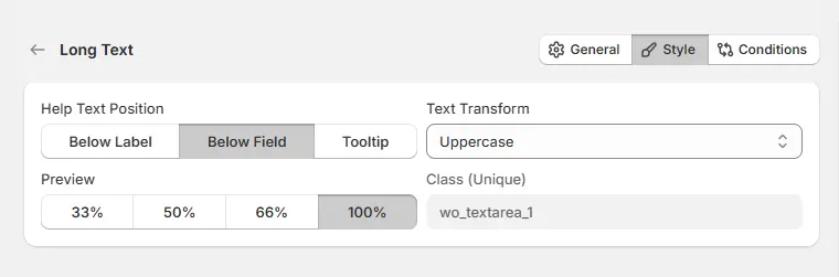 Text Area Option Style Tab