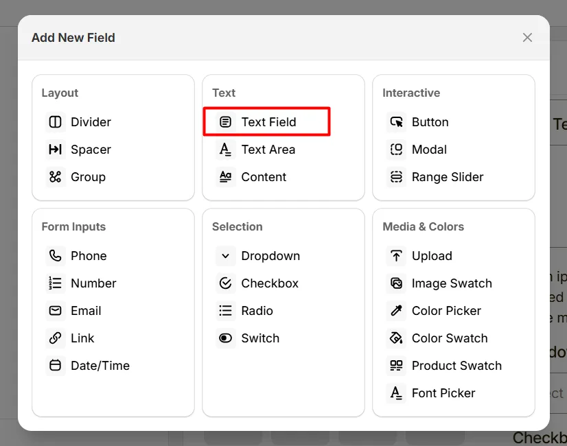 Select Text Field Option