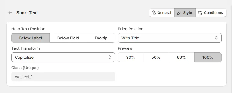 Text Field Option Style Tab