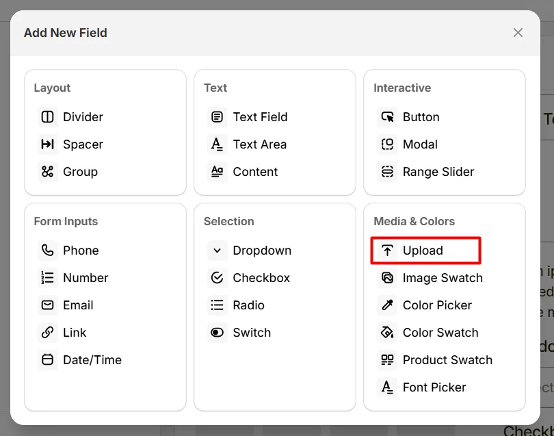 Select Upload Option