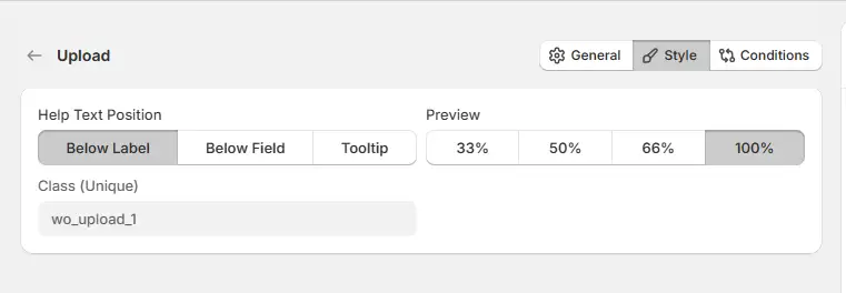 Upload Option Style Tab