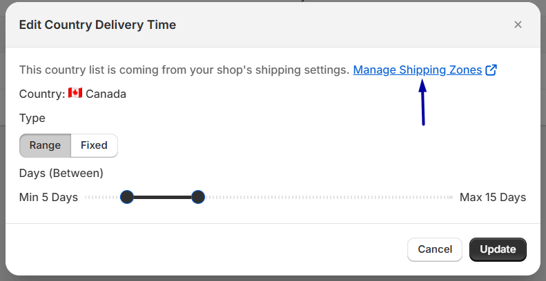 WowETA Delivery Country