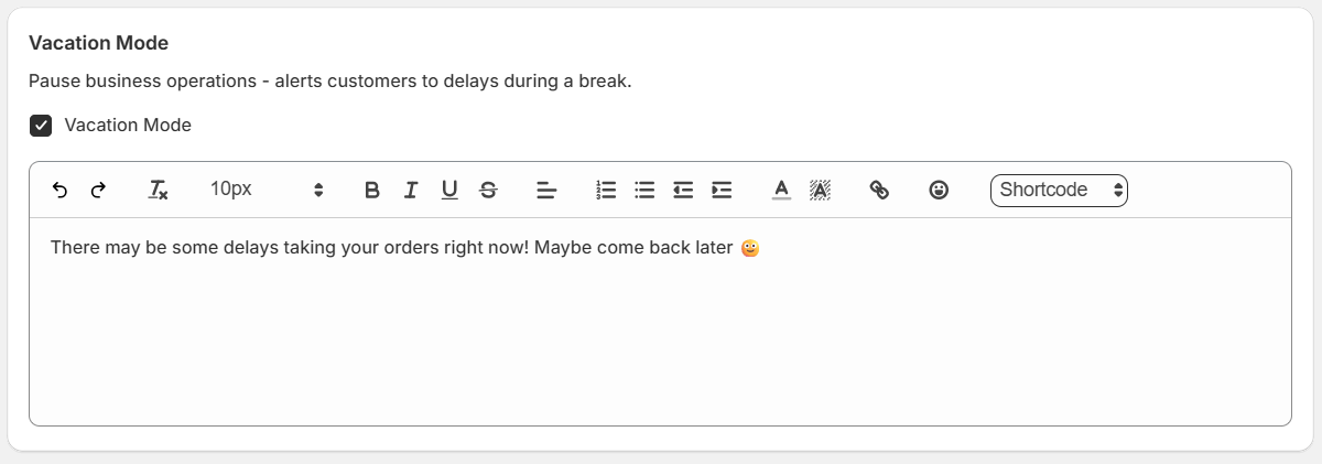 WowETA Vacation Mode