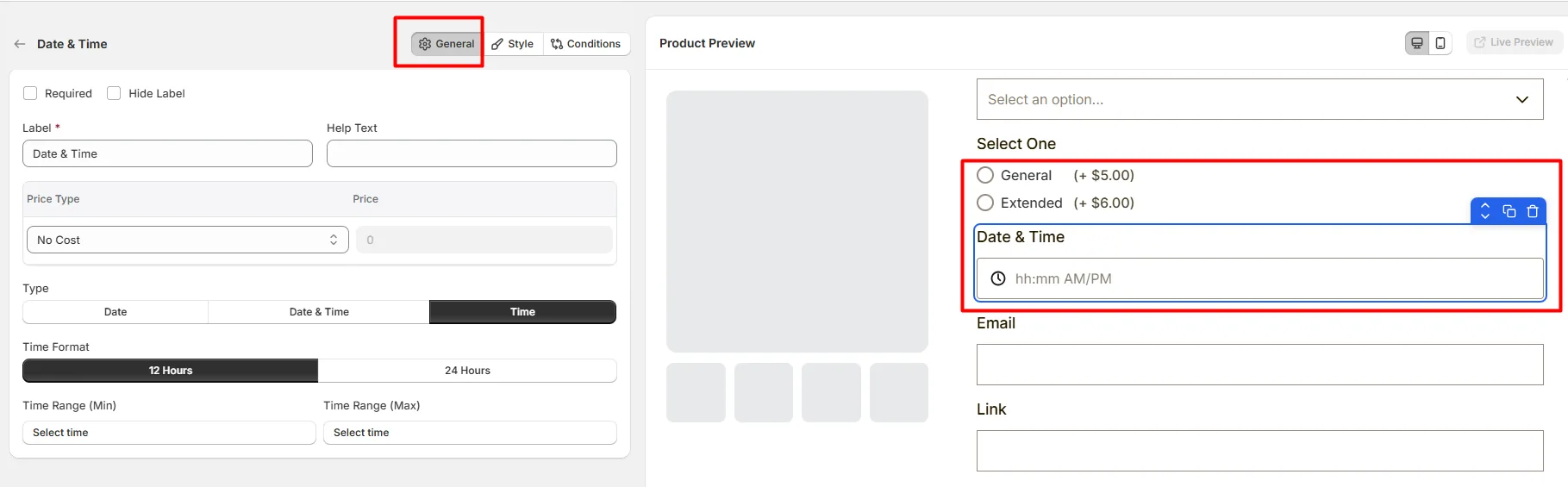 General Settings for Date and Time Option