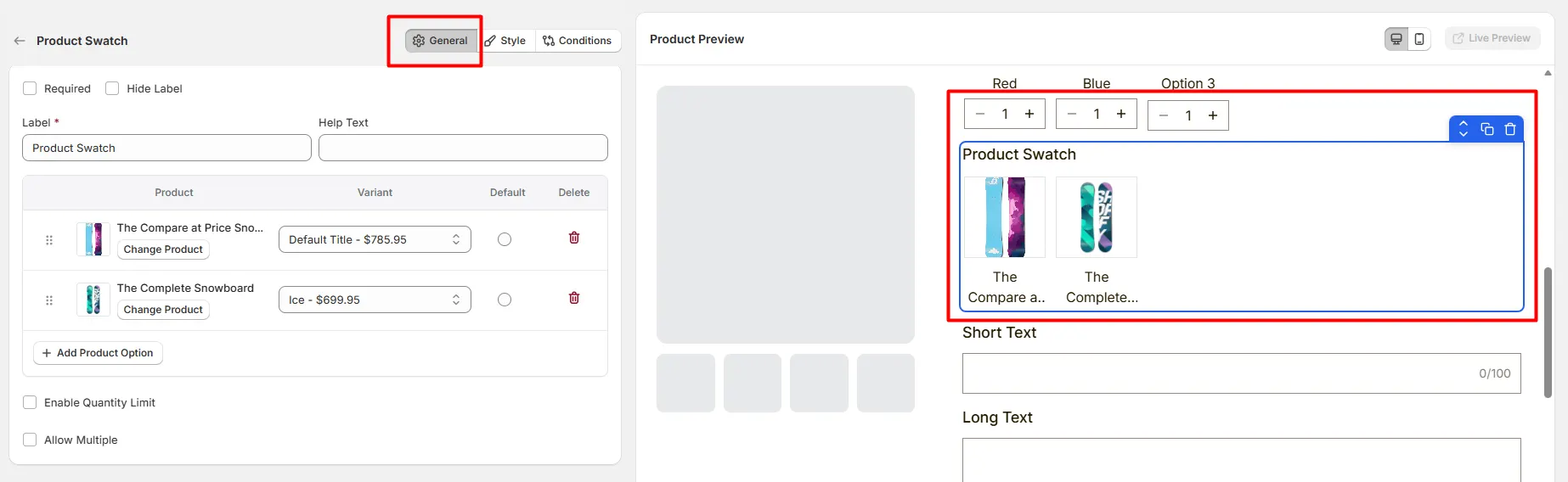 General Settings for Product Swatch Option