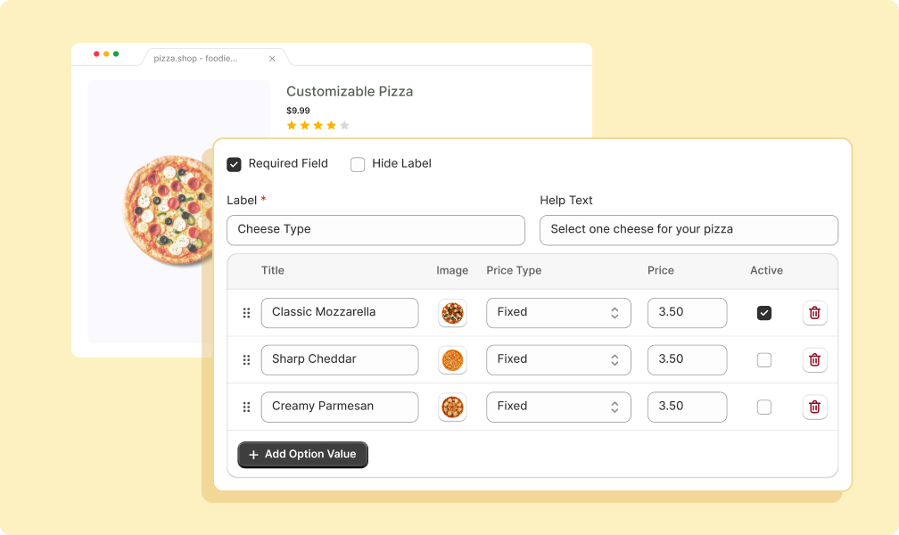 Price Add-Ons & Cost Per Option